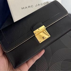 Marc Jacobs Black Leather Continental Wallet with Gold Clasp